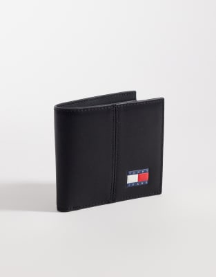 Tommy Jeans Heritage Logo Leather Wallet With Coin Pocket In Black