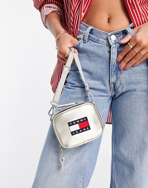 Tommy Jeans heritage logo mini bag in silver