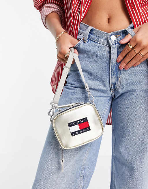 Tommy Jeans heritage logo mini bag in silver | ASOS