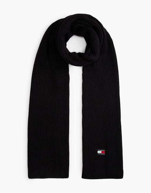 Tommy Jeans Heritage Logo Rippstrickschal in Schwarz, 1 von 4