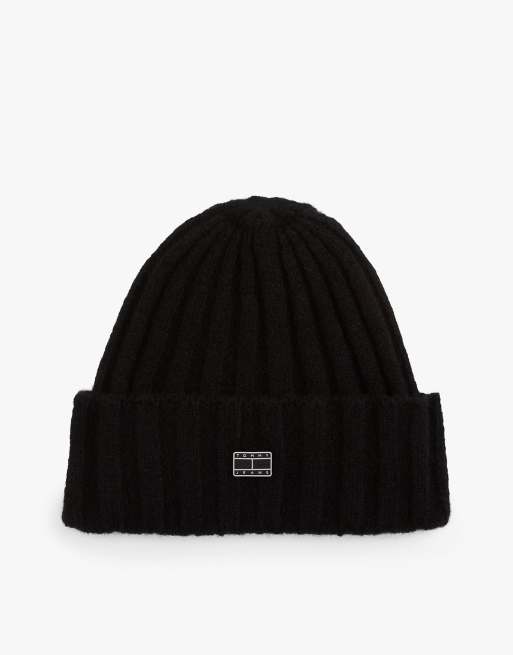 Tommy Jeans Heritage plaque wool blend beanie in black