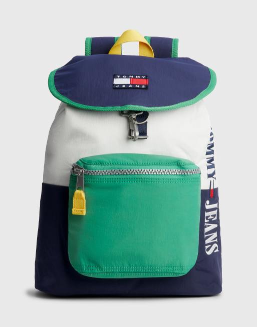 Tommy Jeans – Heritage – Rucksack in Marineblau und Weiß mit Patte 
