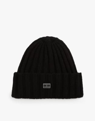 Tommy Jeans - Heritage - Strickmütze aus Wollmix in Schwarz mit Plakette