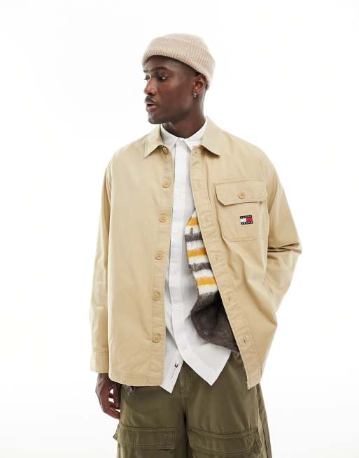 Tommy Jeans - Hero - Sandfarvet overskjorte med collegeprint, 4 af 4