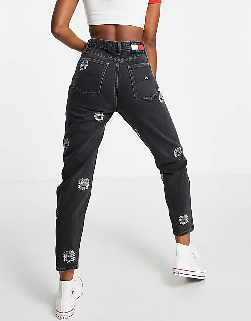 Tommy Jeans high rise all over critter mom jean in black | ASOS