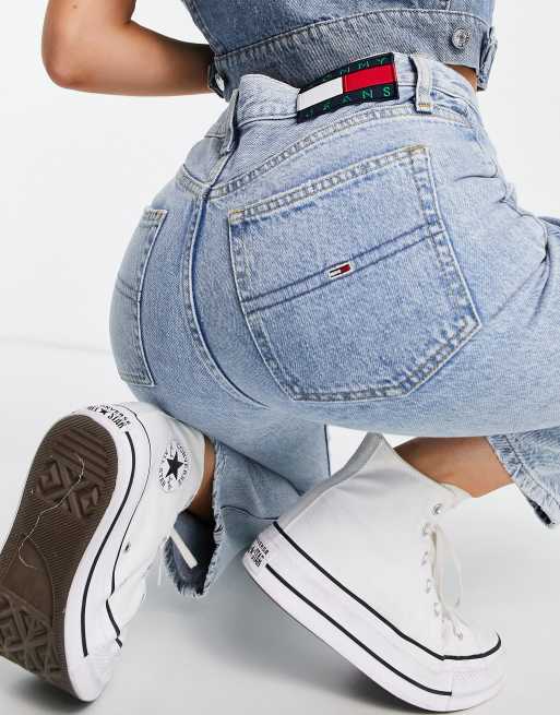 Tommy Jeans high rise straight leg seam detail jeans in light wash, 2 of 4
