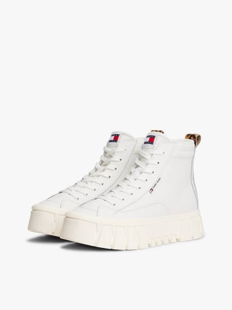 Tommy Jeans – High-Top-Sneaker in Weiß mit Leder und dicker Plateausohle mit Profil - view 1