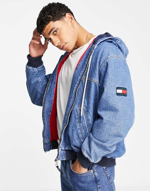 Tommy Jeans hooded denim jacket in mid wash