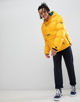 tommy jeans yellow oversized hooded puffer jacket