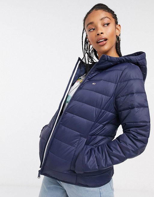 Tommy Jeans hooded quilted zip through in navy