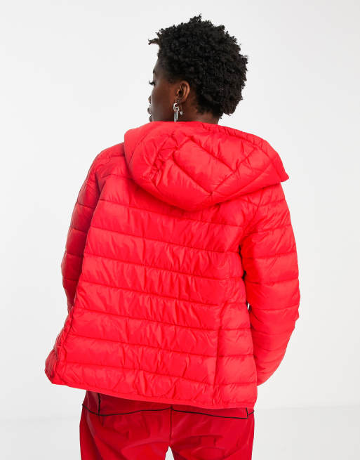 Tommy Jeans hooded quilted zip through jacket in red