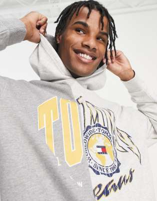 Tommy Jeans hoodie in collegiate spliced print - ASOS Price Checker