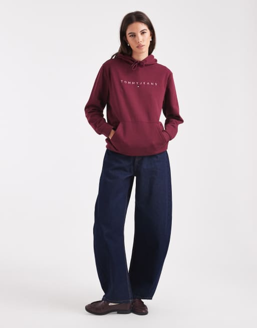 Tommy Jeans - Hoodie met lineair logo in bordeaux, 2 van 4
