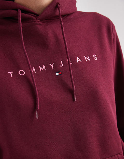 Tommy Jeans - Hoodie met lineair logo in bordeaux, 3 van 4