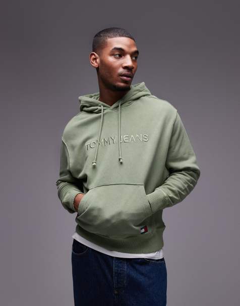 Tommy Jeans - Hoodie met logo in dezelfde tint in groen met wassing - view 1