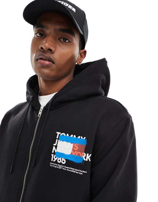 Tommy Jeans - Hoodie met rits en graffiti-logo in zwart, 2 van 4