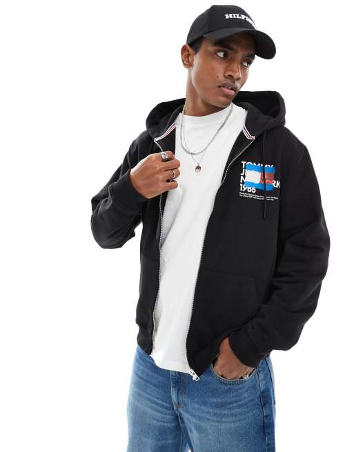 Tommy Jeans - Hoodie met rits en graffiti-logo in zwart, 4 van 4