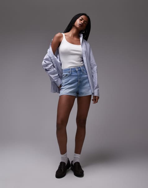 Tommy Jeans hot pant denim shorts in light blue - view 1