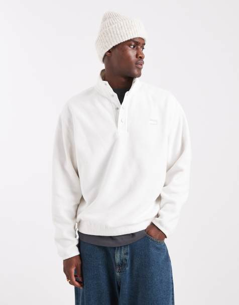 Tommy Jeans - Hvid polar-fleece med knapper og Flag-logo - view 1