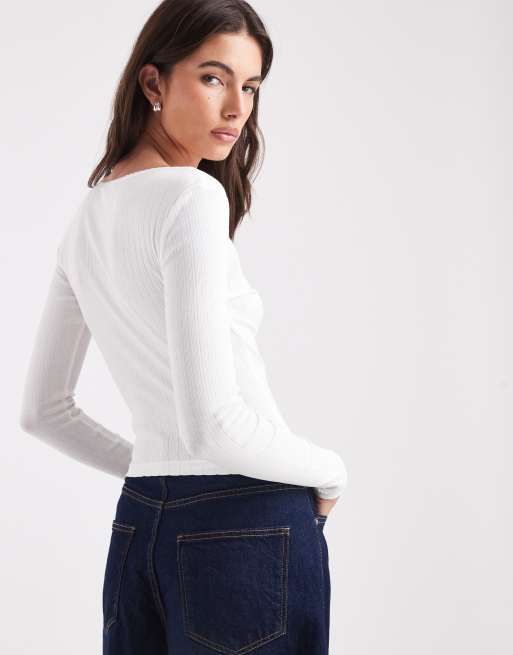 Tommy Jeans - Hvid ribstrikket henley-top med lange ærmer, 3 af 4