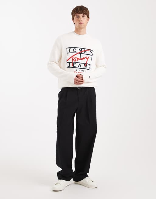 Tommy Jeans - Hvid striktrøje med grafisk signaturlogo, 2 af 5