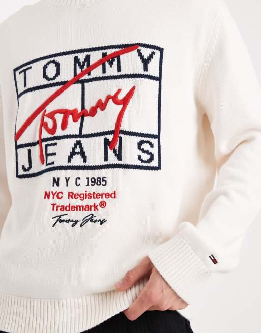 Tommy Jeans - Hvid striktrøje med grafisk signaturlogo, 5 af 5