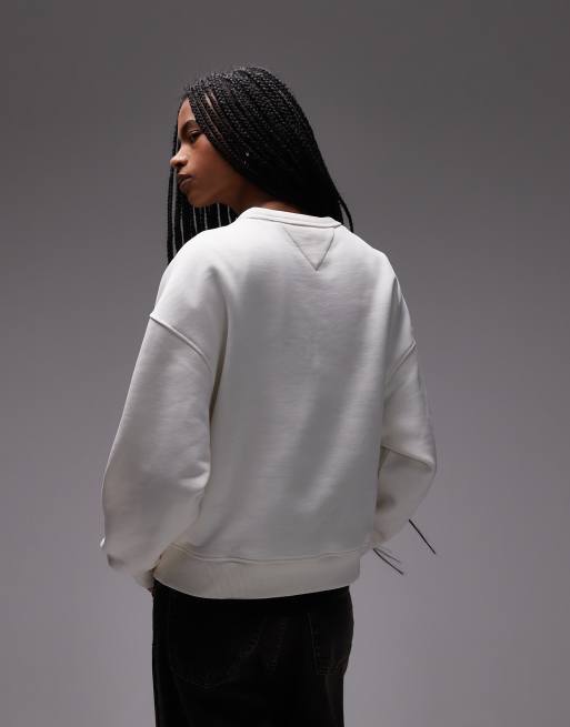 Tommy Jeans - Hvid sweatshirt med logomærke og firkantet pasform, 4 af 4