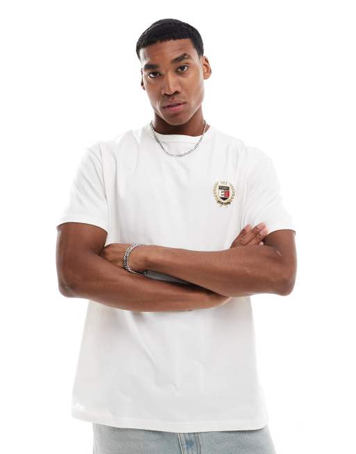 Tommy Jeans - Hvid T-shirt med lille våbenskjoldslogo