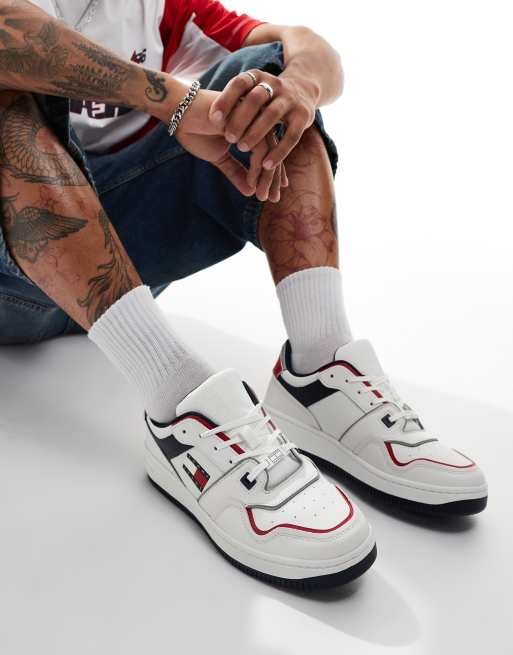 Tommy Jeans - Hvide/røde/marineblå retro-sneakers til basket, 5 af 5