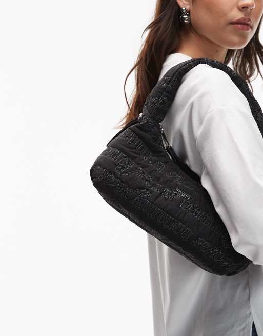 Tommy Jeans icon logo puffer shoulder bag in black, 3 of 4