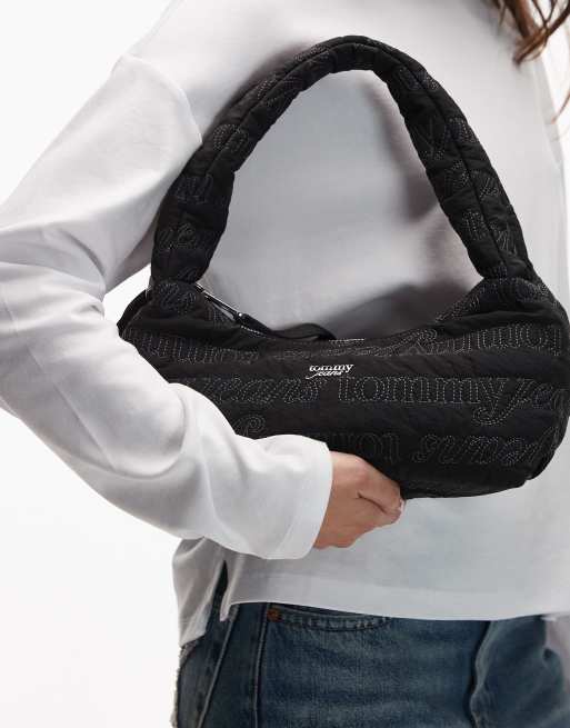 Tommy Jeans icon logo puffer shoulder bag in black, 4 of 4