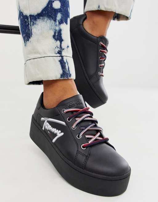 Tommy Jeans Icon signature logo flatform sneakers in black