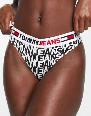 Tommy Jeans – ID – Svart logomönstrade stringtrosor i bomullsmix
