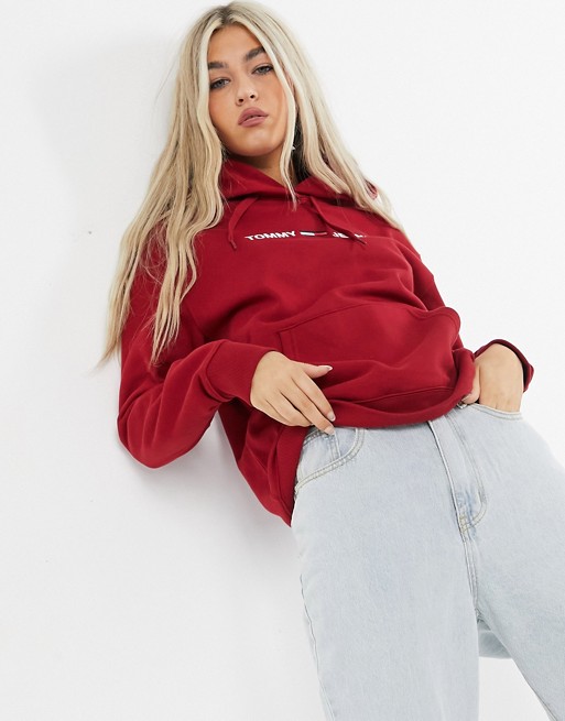 Tommy Jeans institutional logo hoodie in burgundy