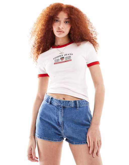 Tommy Jeans International Games ringer t-shirt in white