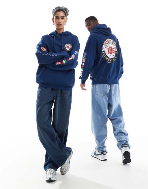 Tommy Jeans International Games unisex hoodie in indigo, 3 of 4