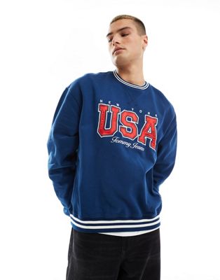Tommy Jeans International Games unisex USA crew neck sweatshirt in indigo