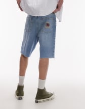 ASOS DESIGN long length denim jort in brown wash