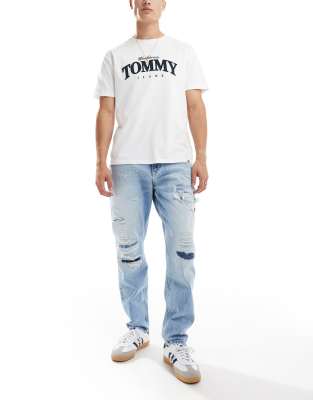 Isaac tapered distressed jeans in light wash-Blue