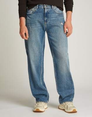 Jaimie loose straight carpetener jeans in mid wash-Blue