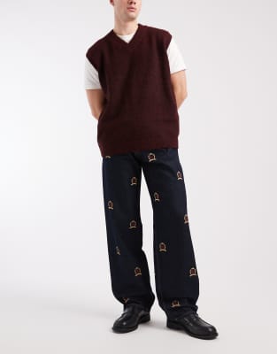 Tommy Jeans Jamie Relaxed Straight Leg Jeans With All Over Crest Logo In Blue