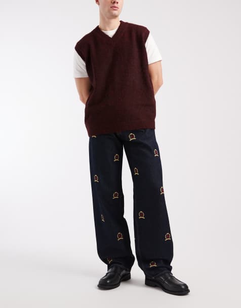 Tommy Jeans Jamie relaxed straight leg jeans with all over crest logo in dark wash 
