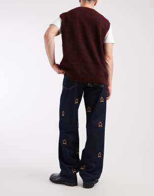 Tommy Jeans Jamie Relaxed Straight Leg Jeans With All Over Crest Logo In Blue