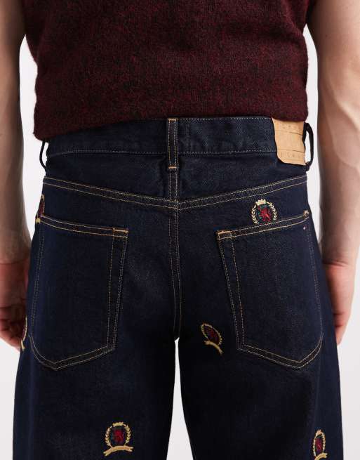 Tommy Jeans Jamie relaxed straight leg jeans with all over crest logo in dark wash , 4 of 5