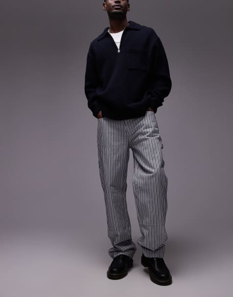 Tommy Jeans Jamie carpenter stripe trousers in white and navy