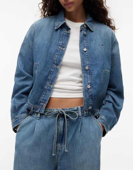 Tommy Jeans jean large ample à cordon avec lin en bleu, 3 de 7