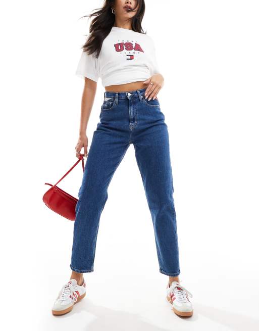 Tommy Jeans - Jean mom à détail drapeau - Délavage moyen, 5 de 5
