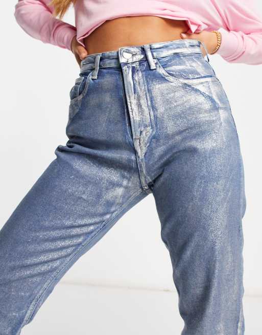 Jean enduit bleu clearance femme