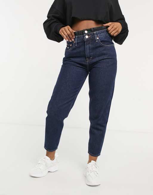 Jean mom fit bleu fonce hot sale