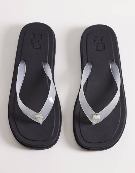 Tommy Jeans – Jelly-Zehenstegsandalen in Weiß mit dicker Sohle - view 1